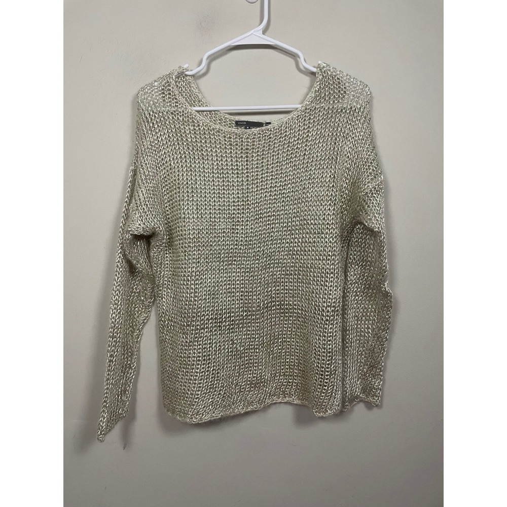Vince Metallic Open‎ Knit Mohair Wool Blend Sweater Size Medium Quiet Luxury